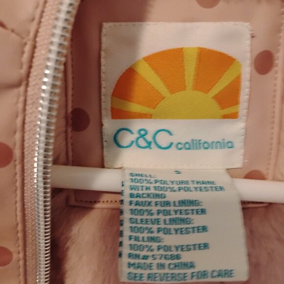 C&C California Girls Size 5 Pink Rain Jacket With Faux Fur Inside - Picture 4 of 5